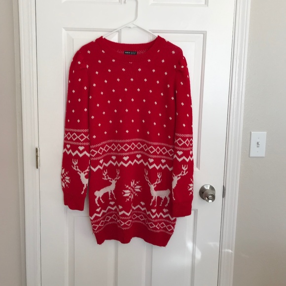 Christmas Shein Isle Fair Reindeer Ugly Sweater Dress Size M Red - Picture 1 of 5